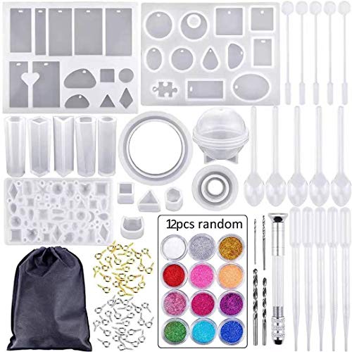 Ikruidy Silikonformen Set 94 stück Epoxidharz Formen Harz glasklar Gießharz Machen Formen mit Aufbewahrungstasche für Schmuck Anhänger Halskette Ohrringe Handwerk Machen von Ikruidy