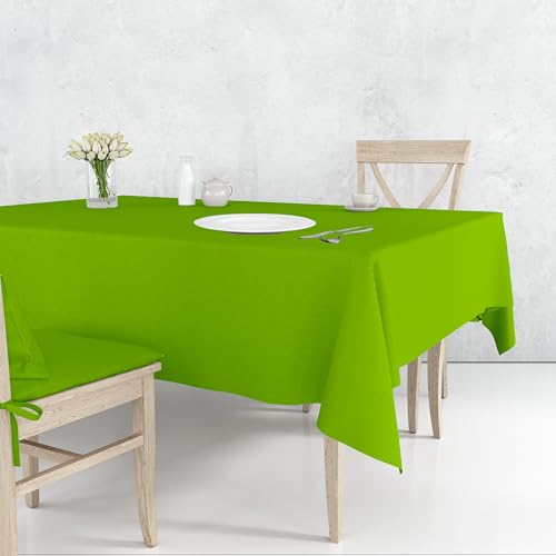 Il Tuo Artigiano Design Tischdecke aus Baumwolle für 4 bis 18 Sitzer, maschinenwaschbar, quadratische Tischdecke und Tischdecke, rechteckig, 6-Sitzer, 12-Sitzer (12-Sitzer - 140 x 240 cm, Apfelgrün) von Il Tuo Artigiano Design