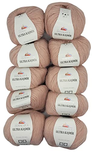 10 x 50 Gramm Himalaya Kashmir Strickgarn einfarbig, 500 Gramm Strickwolle mit 25% Alpaca Wolle, uni (altrosa 56801) von Ilkadim Export