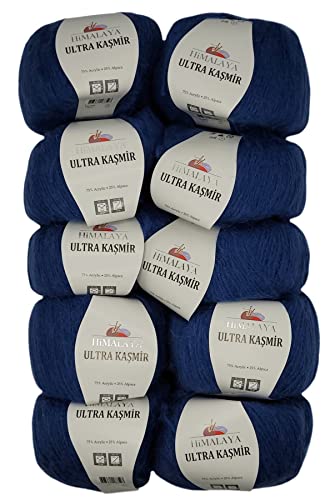 10 x 50 Gramm Himalaya Kashmir Strickgarn einfarbig, 500 Gramm Strickwolle mit 25% Alpaca Wolle, uni (blau 56818) von Ilkadim Export