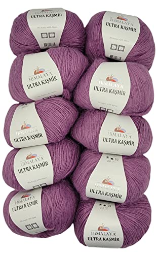 10 x 50 Gramm Himalaya Kashmir Strickgarn einfarbig, 500 Gramm Strickwolle mit 25% Alpaca Wolle, uni (flieder 56803) von Ilkadim Export