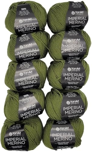 10 x 50g Imperial Merino Strickwolle, 100% Merino Wolle, 500 Gramm Merinowolle Strickgarn einfarbig (grün 3334) von Ilkadim Export