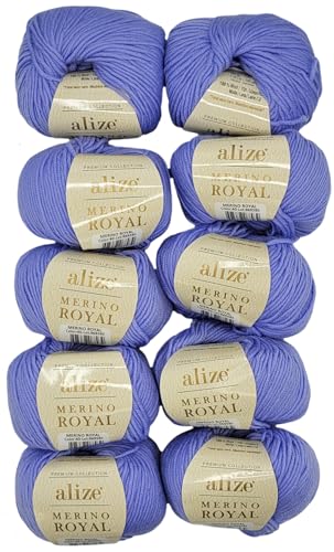 10 x 50g Strickwolle Alize Merino Royal, 100% Merino Wolle, 500 Gramm Merinowolle einfarbig (blau 40) von Ilkadim Export