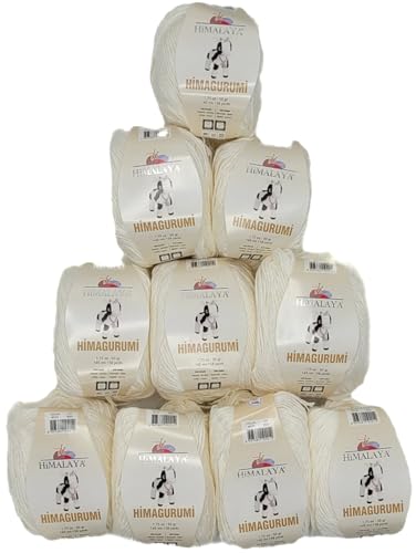 10 x 50g Strickwolle Himalaya Himagurumi einfarbig, Garn für Amigurumi mit 50% Baumwolle, 500 Gramm Strickgarn uni (Weiß 30101) von Ilkadim Export