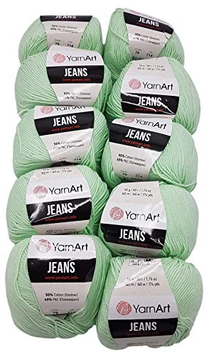 10 x 50g Strickwolle YarnArt Jeans einfarbig mit 55% Baumwolle, 500 Gramm Wolle uni (mint 79) von Ilkadim Export