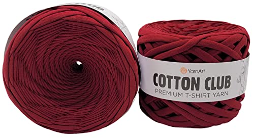 2 Stück Ballen Textilgarn YarnArt Cotton Club (ca. 620 Gramm), T-Shirt Garn, 2 x ca. 110m Lauflänge, Stoffgarn (bordeaux 7335) von Ilkadim Export