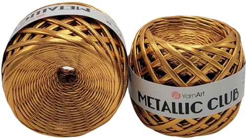 2 Stück Ballen Textilgarn YarnArt Metallic Club (ca. 360 Gramm), Polyester-Garn, 2 x ca. 55m Lauflänge, Makrameegarn (kupfer 8106) von Ilkadim Export
