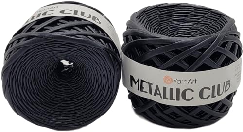 2 Stück Ballen Textilgarn YarnArt Metallic Club (ca. 360 Gramm), Polyester-Garn, 2 x ca. 55m Lauflänge, Makrameegarn (schwarz 8120) von Ilkadim Export