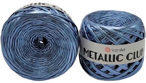 2 x 180g Ilkadim Export Metallic Club Garn, Polyester-Garn, 110m Lauflänge, Makrameegarn (blau 8117) von Ilkadim Export