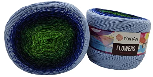 2 x 250g Ilkadim Export Flowers Bobbel Wolle Mehrfarbig, 55% Baumwolle, 500g Bobble Strickwolle mit Farbverlauf (blau grün 306) von Ilkadim Export
