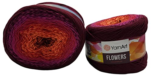 2 x 250g Ilkadim Export Flowers Bobbel Wolle Mehrfarbig, 55% Baumwolle, 500g Bobble Strickwolle mit Farbverlauf (bordeaux pink rot orange 310) von Ilkadim Export