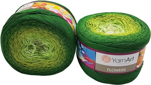 2 x 250g Ilkadim Export Flowers Bobbel Wolle Mehrfarbig, 55% Baumwolle, 500g Bobble Strickwolle mit Farbverlauf (grün kiwi weiss 283) von Ilkadim Export