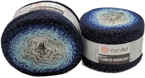 2 x 260 Gramm Ilkadim Export Flowers Moonlight Bobbel Wolle mit Glitzer und Farbverlauf, 53% Baumwolle, 520g Bobble Strickwolle Mehrfarbig (blau hellblau grau 3261) von Ilkadim Export