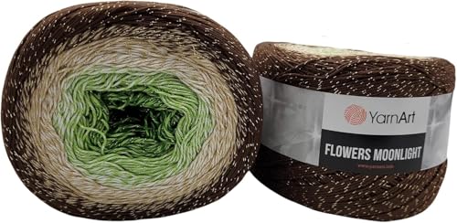 2 x 260 Gramm Ilkadim Export Flowers Moonlight Bobbel Wolle mit Glitzer und Farbverlauf, 53% Baumwolle, 520g Bobble Strickwolle Mehrfarbig (braun creme kiwi 3272) von Ilkadim Export