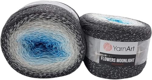 2 x 260 Gramm Ilkadim Export Flowers Moonlight Bobbel Wolle mit Glitzer und Farbverlauf, 53% Baumwolle, 520g Bobble Strickwolle Mehrfarbig (grau weiss türkis 3251) von Ilkadim Export