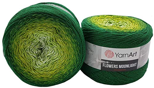 2 x 260 Gramm Ilkadim Export Flowers Moonlight Bobbel Wolle mit Glitzer und Farbverlauf, 53% Baumwolle, 520g Bobble Strickwolle Mehrfarbig (grün kiwi 3283) von Ilkadim Export