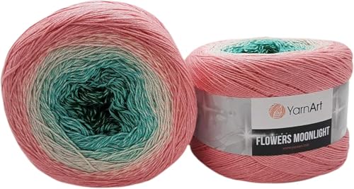 2 x 260 Gramm Ilkadim Export Flowers Moonlight Bobbel Wolle mit Glitzer und Farbverlauf, 53% Baumwolle, 520g Bobble Strickwolle Mehrfarbig (rosa creme grün 3292) von Ilkadim Export