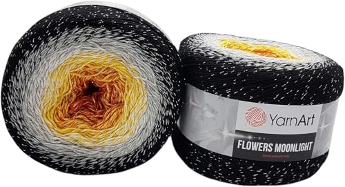 2 x 260 Gramm Ilkadim Export Flowers Moonlight Bobbel Wolle mit Glitzer und Farbverlauf, 53% Baumwolle, 520g Bobble Strickwolle Mehrfarbig (schwarz grau weiss gelb terrakotta 3259) von Ilkadim Export