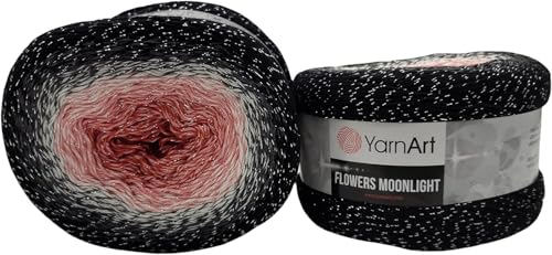 2 x 260 Gramm Ilkadim Export Flowers Moonlight Bobbel Wolle mit Glitzer und Farbverlauf, 53% Baumwolle, 520g Bobble Strickwolle Mehrfarbig (schwarz weiss rosa 3260) von Ilkadim Export