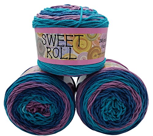 3 x 140 Gramm Strickwolle Himalaya Sweet Roll mit Farbverlauf, 420 Gramm Wolle mehrfarbig, Farbverlaufswolle (flieder mint petrol 1047-14) von Ilkadim Export