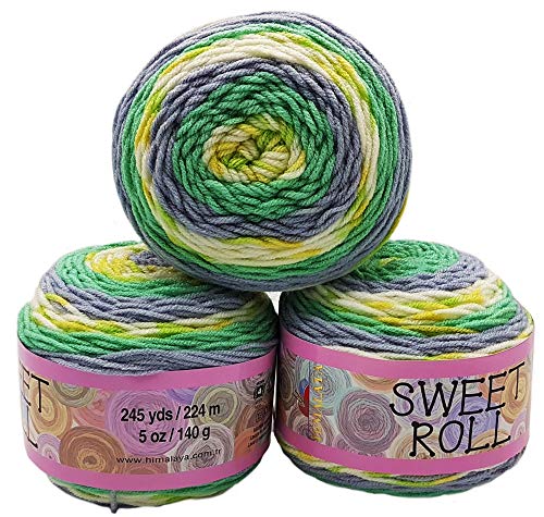 3 x 140 Gramm Strickwolle Himalaya Sweet Roll mit Farbverlauf, 420 Gramm Wolle mehrfarbig, Farbverlaufswolle (gelb blau grün ua 1047-28) von Ilkadim Export