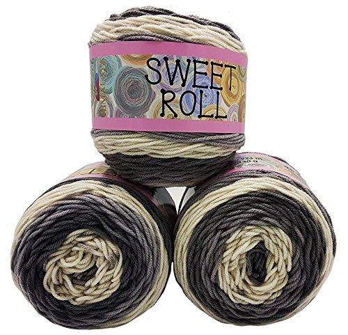 3 x 140 Gramm Strickwolle Himalaya Sweet Roll mit Farbverlauf, 420 Gramm Wolle mehrfarbig, Farbverlaufswolle (weiss grau 1047-11) von Ilkadim Export