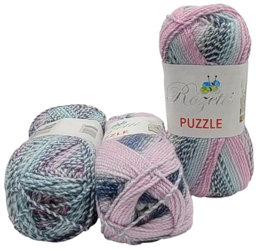 3 x 200 Gramm Rozetti Puzzle Strickgarn, Wolle mehrfarbig, 600 Gramm Strickwolle mit Farbverlauf (grün rosa grau 233-31) von Ilkadim Export