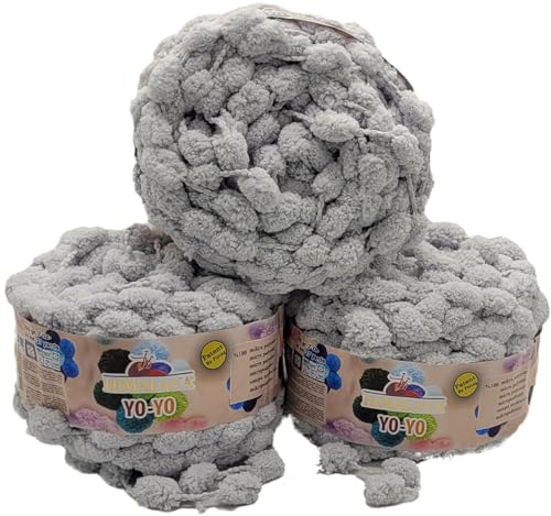 3 x 200g Ilkadim Export Pompon Garn Yo-Yo einfarbig, 600 Gramm Pompom – Wolle (grau 82123) von Ilkadim Export