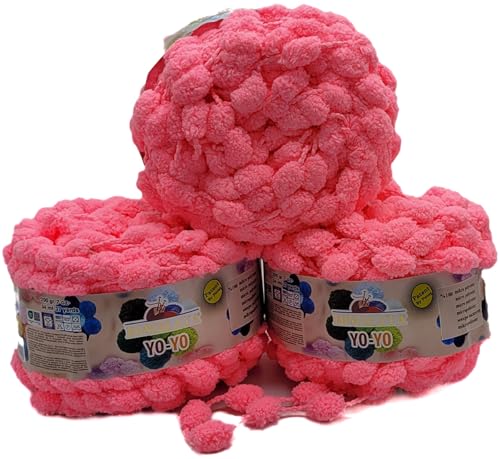 3 x 200g Ilkadim Export Pompon Garn Yo-Yo einfarbig, 600 Gramm Pompom – Wolle (rosa 82129) von Ilkadim Export