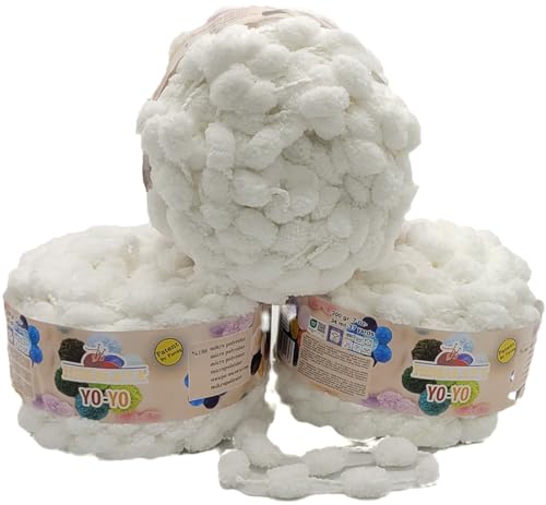 3 x 200g Ilkadim Export Pompon Garn Yo-Yo einfarbig, 600 Gramm Pompom – Wolle (weiss 82101) von Ilkadim Export