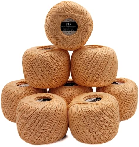 400 Gramm Ilkadim Export Filetgarn Lily 100% merzerisierte Baumwolle, 8 x 50g Häkelgarn einfarbig, Garn (apricot 6322) von Ilkadim Export