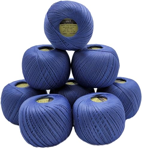 400 Gramm Ilkadim Export Filetgarn Lily 100% merzerisierte Baumwolle, 8 x 50g Häkelgarn einfarbig, Garn (blau 0582) von Ilkadim Export