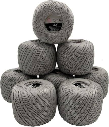 400 Gramm Ilkadim Export Filetgarn Lily 100% merzerisierte Baumwolle, 8 x 50g Häkelgarn einfarbig, Garn (grau 4920) von Ilkadim Export