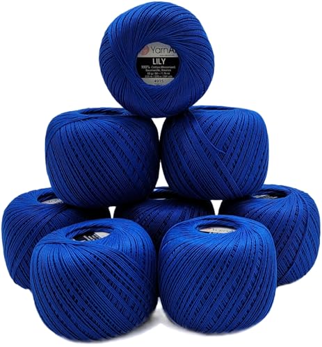 400 Gramm Ilkadim Export Filetgarn Lily 100% merzerisierte Baumwolle, 8 x 50g Häkelgarn einfarbig, Garn (royalblau 4915) von Ilkadim Export