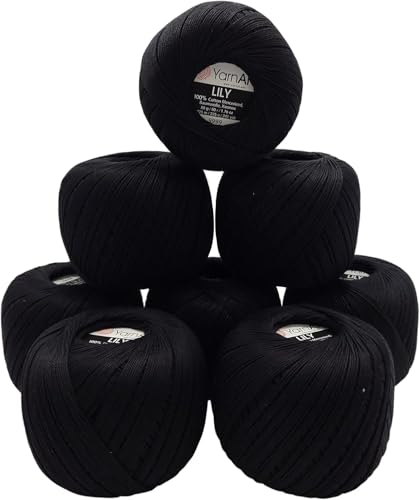 400 Gramm Ilkadim Export Filetgarn Lily 100% merzerisierte Baumwolle, 8 x 50g Häkelgarn einfarbig, Garn (schwarz 9999) von Ilkadim Export