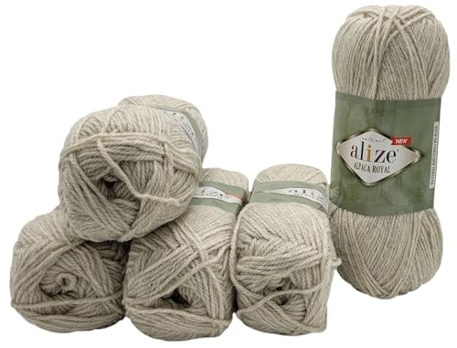 5 x 100 Gramm Alize Alpaka Royal Strickwolle, 500 Gramm Strickgarn einfarbig mit 15% Alpakawolle (natur 152) von Ilkadim Export