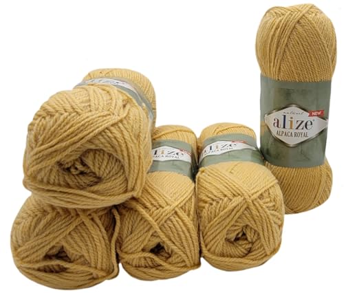 Ilkadim Export 5 x 100 Gramm Alize Alpaka Royal Strickwolle, 500 Gramm Strickgarn einfarbig mit 15% Alpakawolle (beige 423) von Ilkadim Export