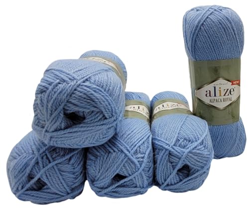 5 x 100 Gramm Ilkadim Export Alpaka Royal Strickwolle, 500 Gramm Strickgarn einfarbig mit 15% Alpakawolle (blau 356) von Ilkadim Export