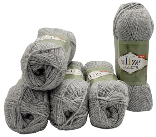 5 x 100 Gramm Alize Alpaka Royal Strickwolle, 500 Gramm Strickgarn einfarbig mit 15% Alpakawolle (grau 21) von Ilkadim Export