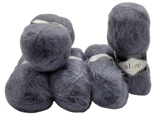 5 x 100 Gramm Ilkadim Export Mohair Classic Strickwolle, 500 Gramm Strickgarn einfarbig mit 25% Mohair Wolle (grau 87) von Ilkadim Export