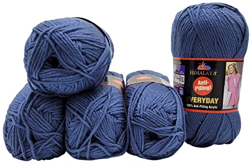 5 x 100 Gramm Everyday Antipilling Wolle einfarbig, 500 Gramm Strickwolle uni mit Anti-Pilling Effekt (70018 blau) von Ilkadim Export