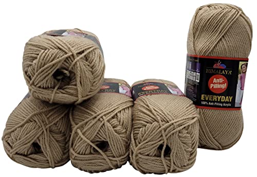 5 x 100 Gramm Everyday Antipilling Wolle einfarbig, 500 Gramm Strickwolle uni mit Anti-Pilling Effekt (70020 beige) von Ilkadim Export
