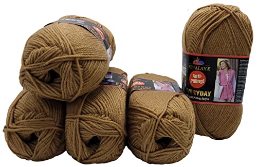 5 x 100 Gramm Everyday Antipilling Wolle einfarbig, 500 Gramm Strickwolle uni mit Anti-Pilling Effekt (70022 braun) von Ilkadim Export