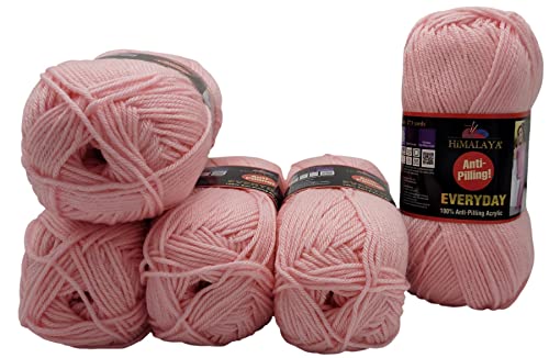 5 x 100 Gramm Everyday Antipilling Wolle einfarbig, 500 Gramm Strickwolle uni mit Anti-Pilling Effekt (70034 rosa) von Ilkadim Export