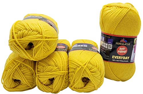 5 x 100 Gramm Everyday Antipilling Wolle einfarbig, 500 Gramm Strickwolle uni mit Anti-Pilling Effekt (70042 gelb) von Ilkadim Export