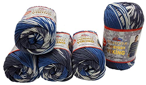 5 x 100 Gramm Everyday Viking Antipilling Wolle mit Farbverlauf, 500 Gramm Strickwolle mit Anti-Pilling Effekt Mehrfarbig, Norwegermuster (grau blau weiss 70506) von Ilkadim Export