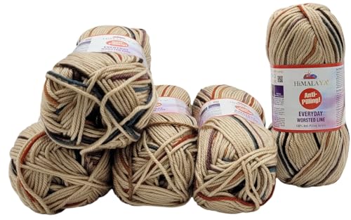 5 x 100 Gramm Everyday Worsted Line Antipilling Wolle mehrfarbig, 500 Gramm Strickwolle mit Anti-Pilling Effekt. Babywolle (beige braun petrol 74713) von Ilkadim Export