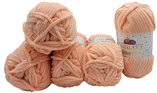 5 x 100 Gramm Himalaya Dolphin Star Strickwolle, Babywolle mit Glitzer, 500 Gramm Wolle Super Bulky (apricot 92123) von Ilkadim Export