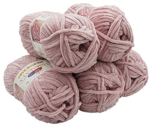 Ilkadim Export 5 x 100 Gramm Himalaya Dolphin Strickwolle, Babywolle einfarbig, 500 Gramm Wolle Strickgarn Super Bulky (altrosa 80349) von Ilkadim Export