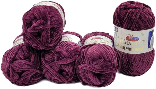 Ilkadim Export 5 x 100 Gramm Himalaya Dolphin Strickwolle, Babywolle einfarbig, 500 Gramm Wolle Strickgarn Super Bulky (beere 80339) von Ilkadim Export